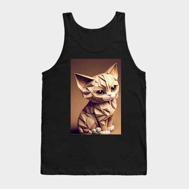 Cute Cat Portrait Paper Art Style Tank Top by KoolArtDistrict